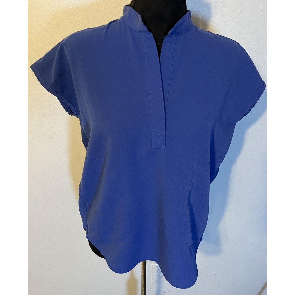 FIGS Scrub Top Womens XXS Blue V Neck Technical Tunic Cap Sleeve Medical - Picture 2 of 8